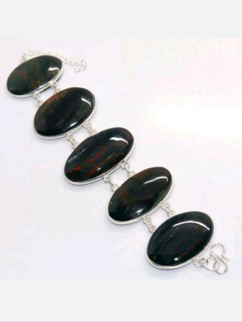 Bloodstone Gemstone 925 Sterling Silver Handmade Bracelet